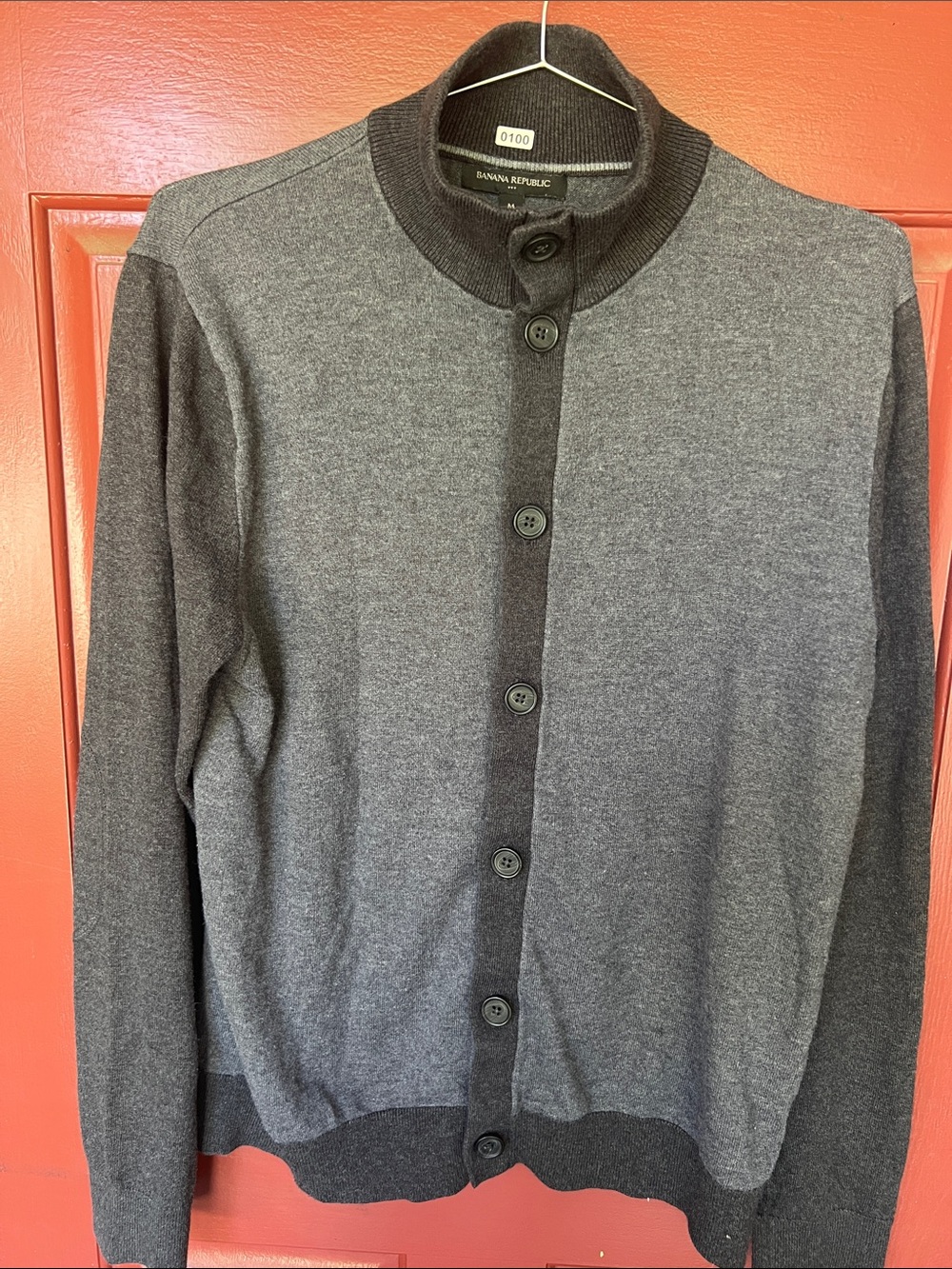 Banana Republic Dark and Light Gray Button-Up Cardigan